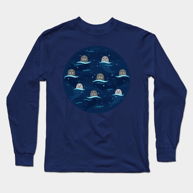 Seals in Glowing Sea Long Sleeve T-Shirt by nadyabasos